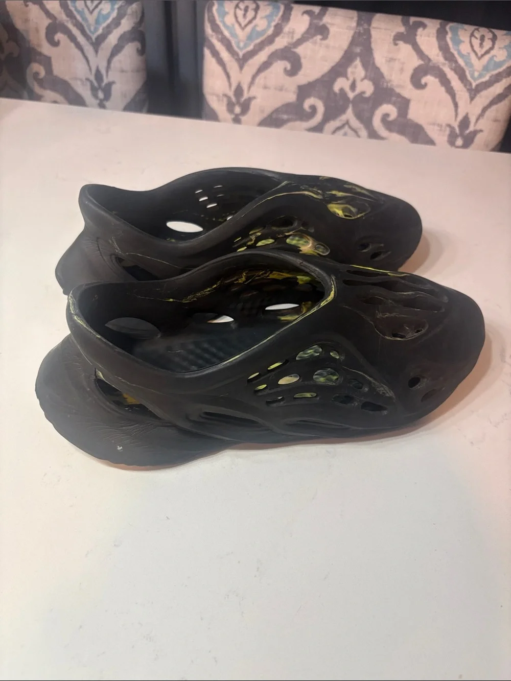 Men's Black Slip-On Ventilated Sandals with Yellow Accents